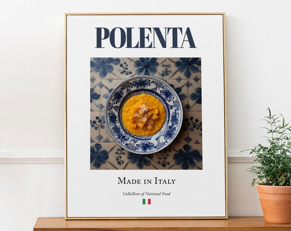 Polenta on Maiolica Tile Plate, Italian Food Poster
