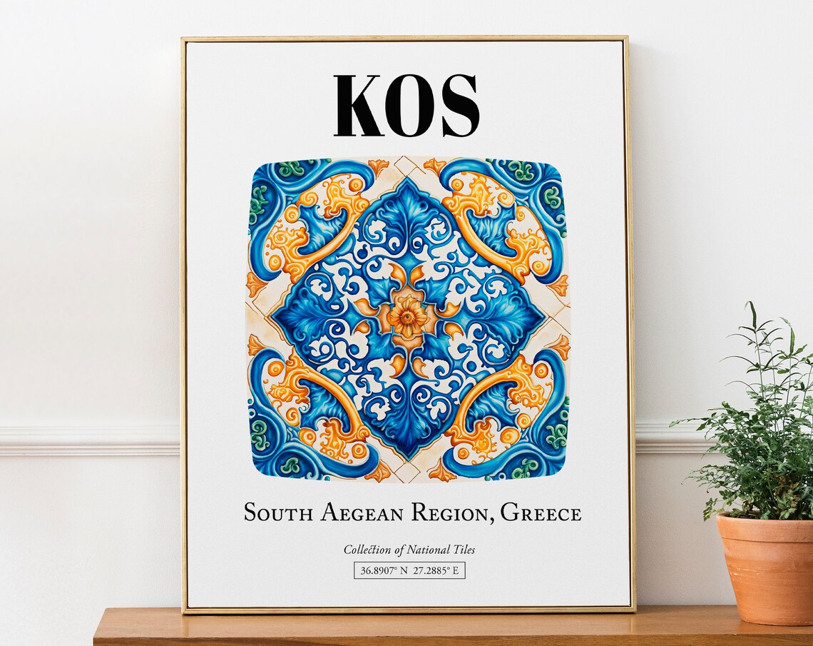 Kos Intricate Tile Art Poster, Greek Island Legacy