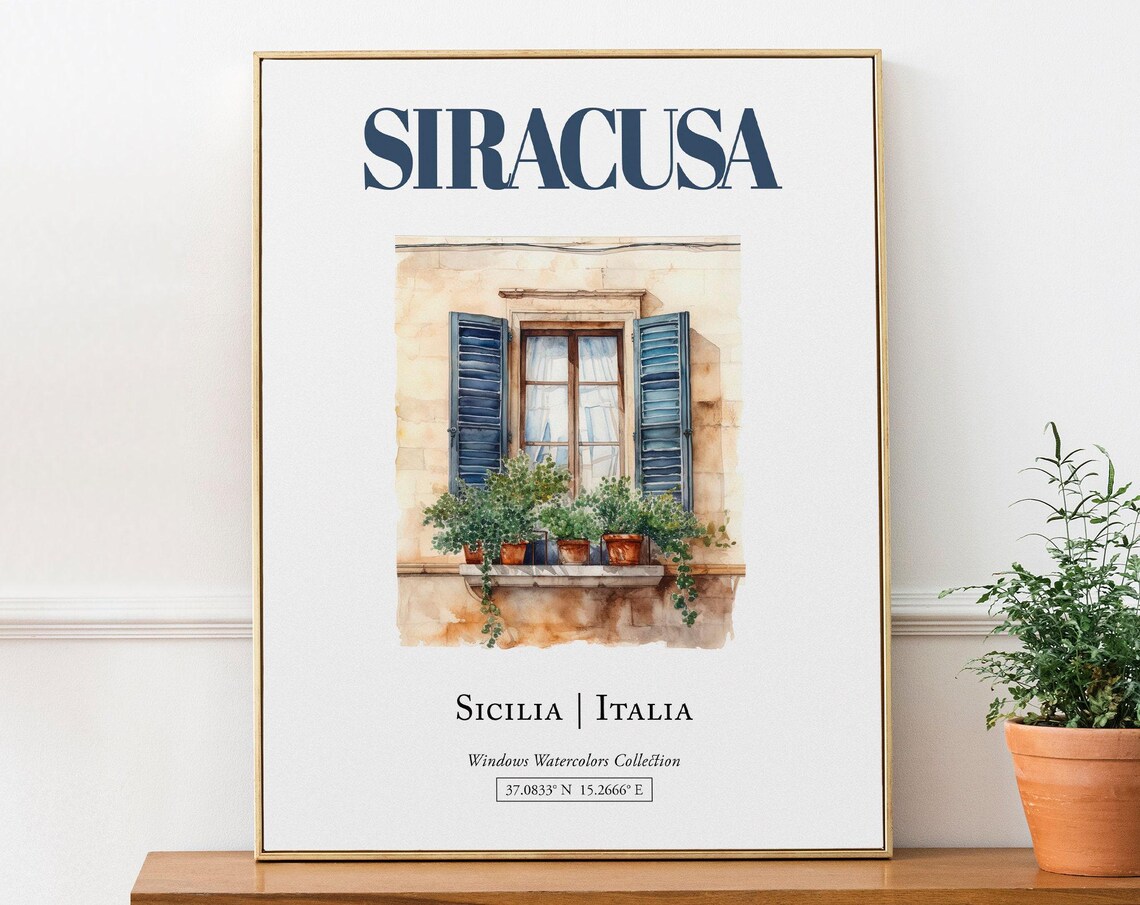 Siracusa Sicilia Italia Travel Poster, Watercolor
