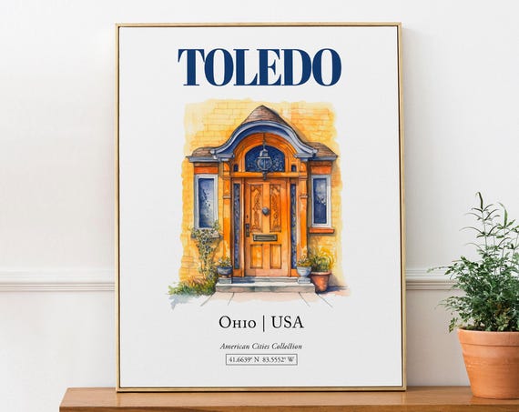 Toledo Ohio Minimalist Watercolor Door Art Print