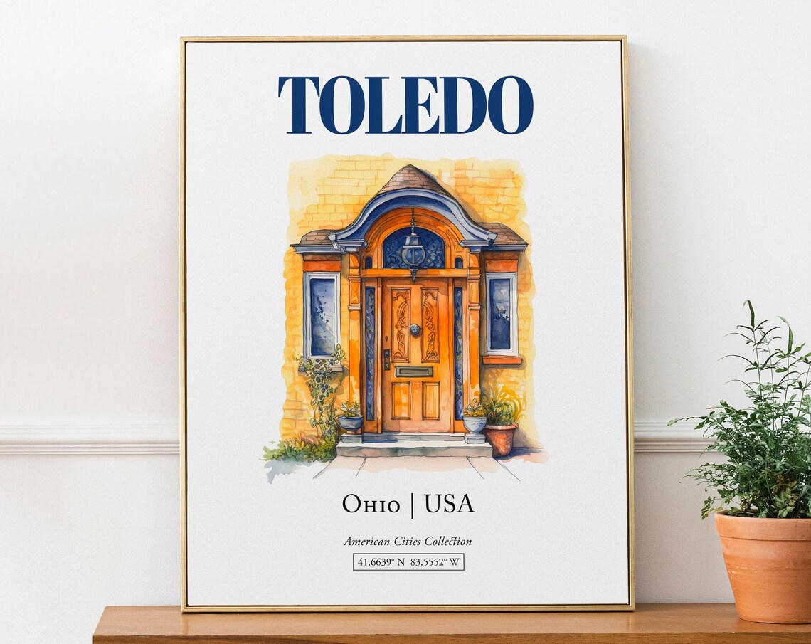 Toledo Ohio Minimalist Watercolor Door Art Print