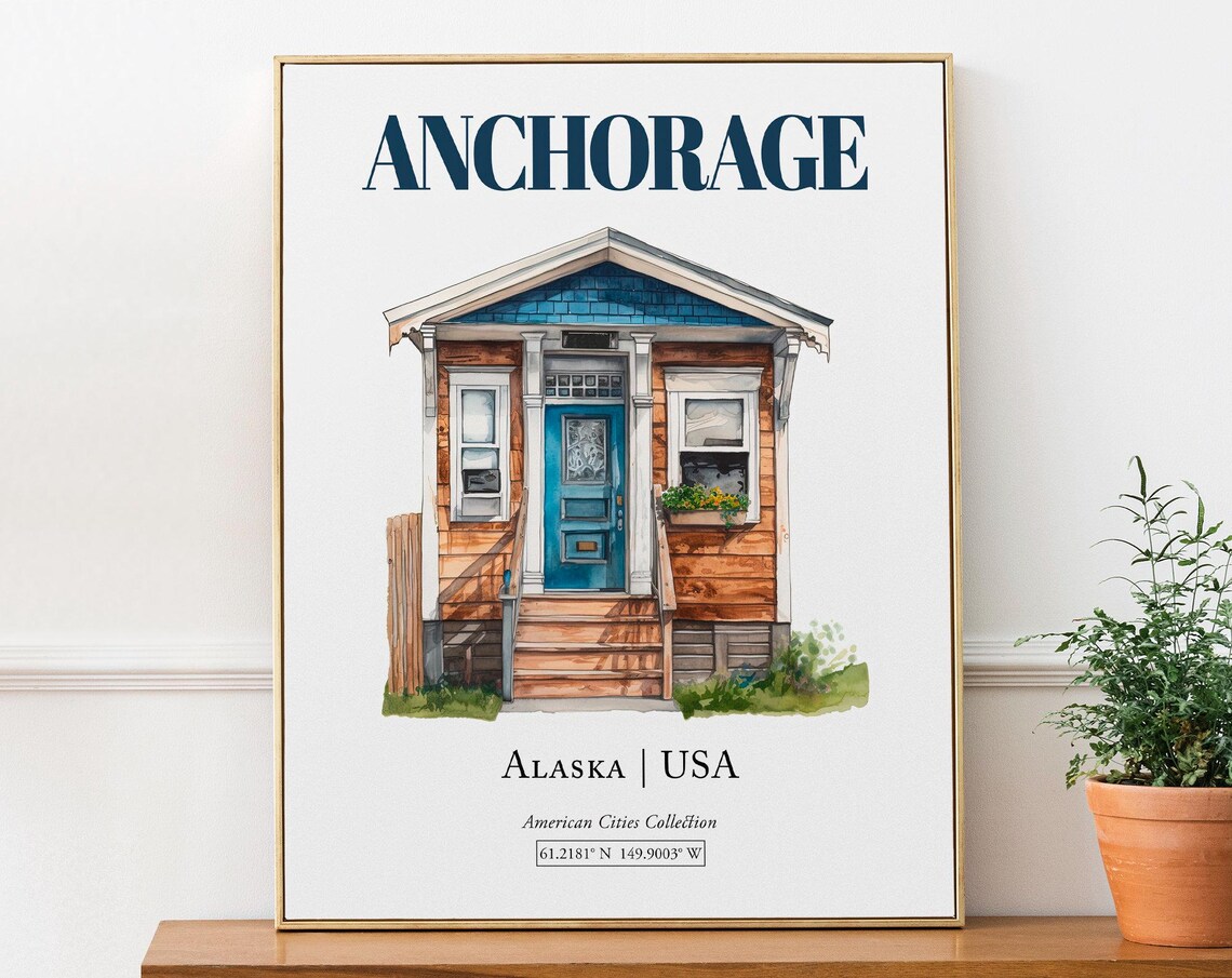 Anchorage Alaska USA Minimalist Watercolor Travel Poster