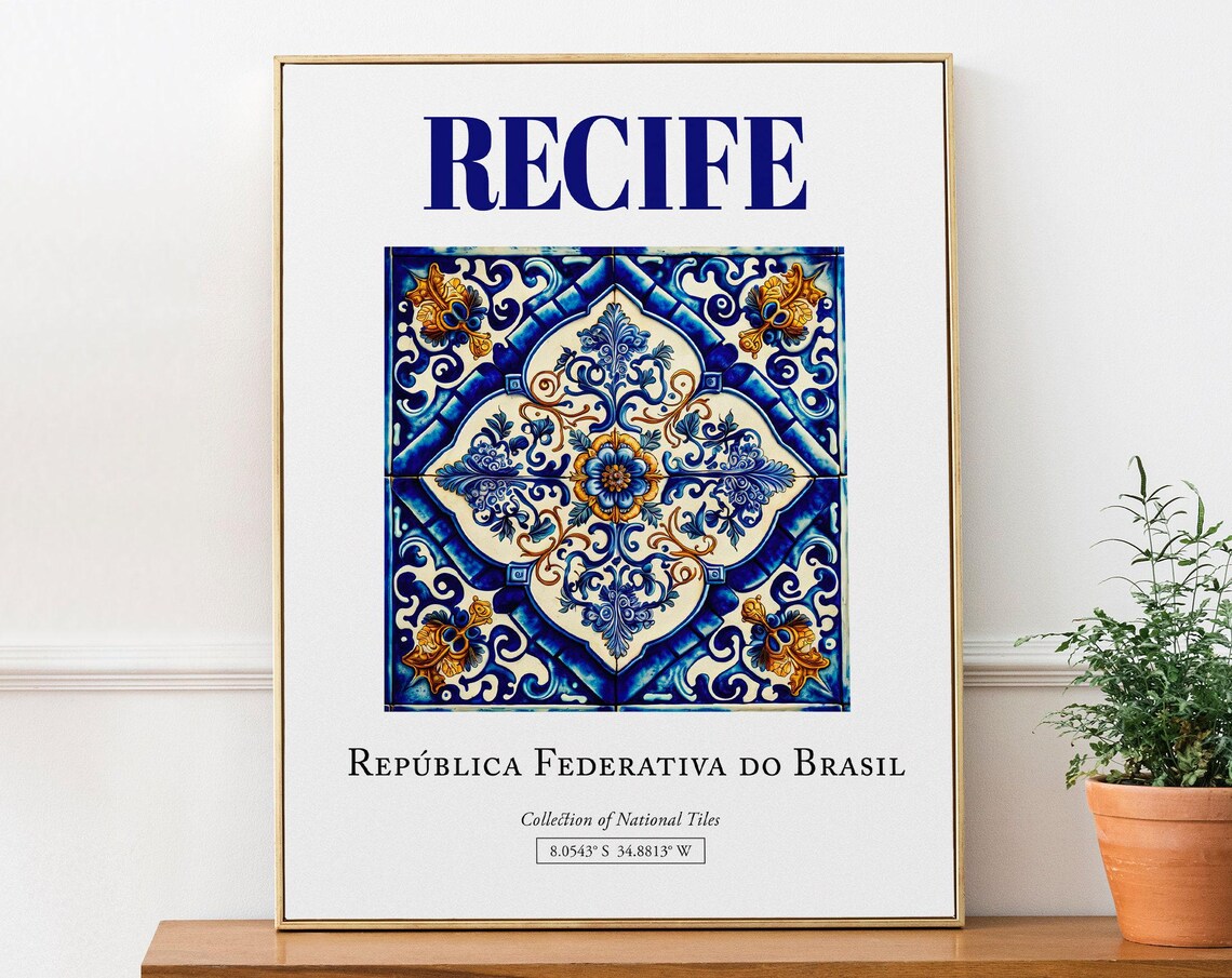 Recife Brasil Folk Traditional Azulejo Tile Art Print