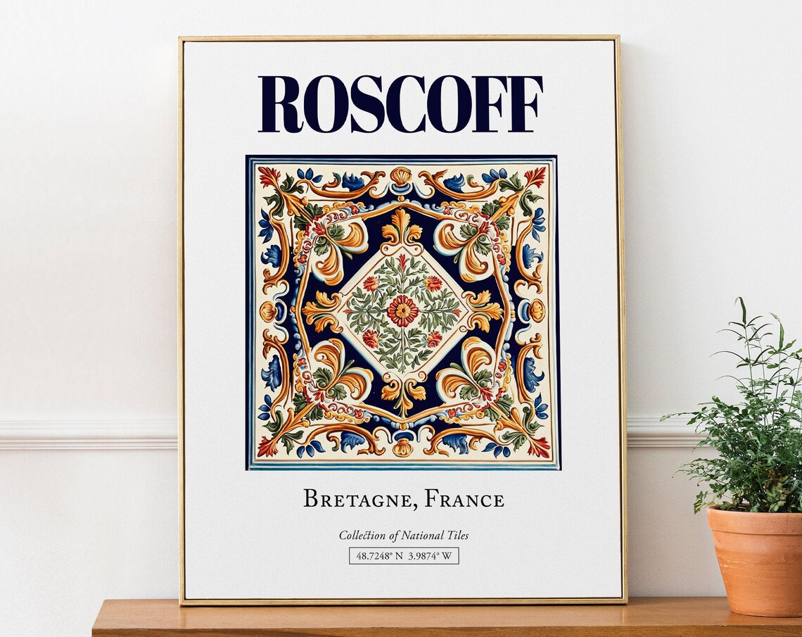 Roscoff Bretagne France Folk Tile Travel Poster