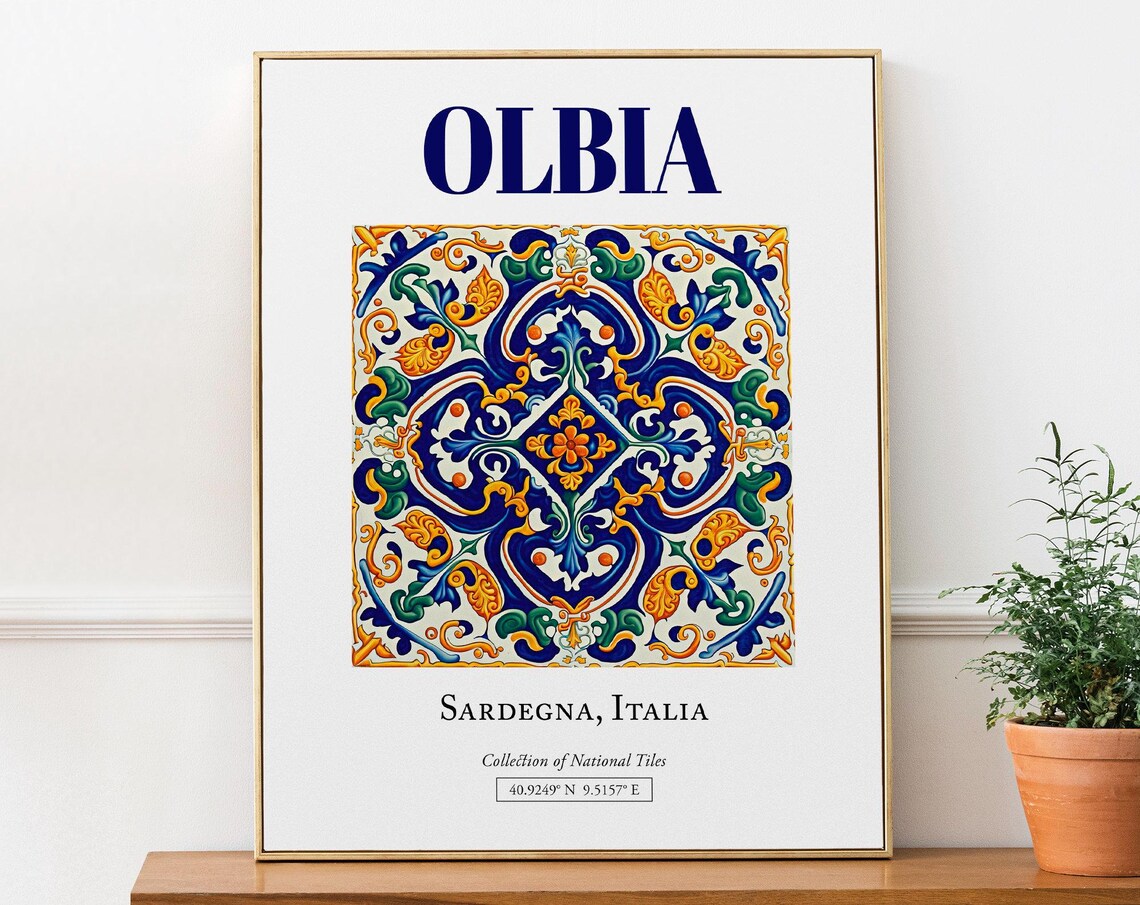 Olbia Sardegna Italy Folk Maiolica Tile Poster
