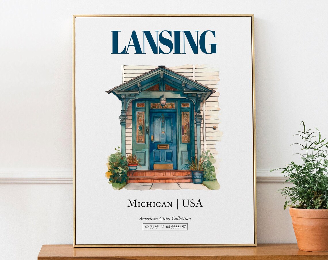 Lansing Michigan USA Minimalist Watercolor Art Print