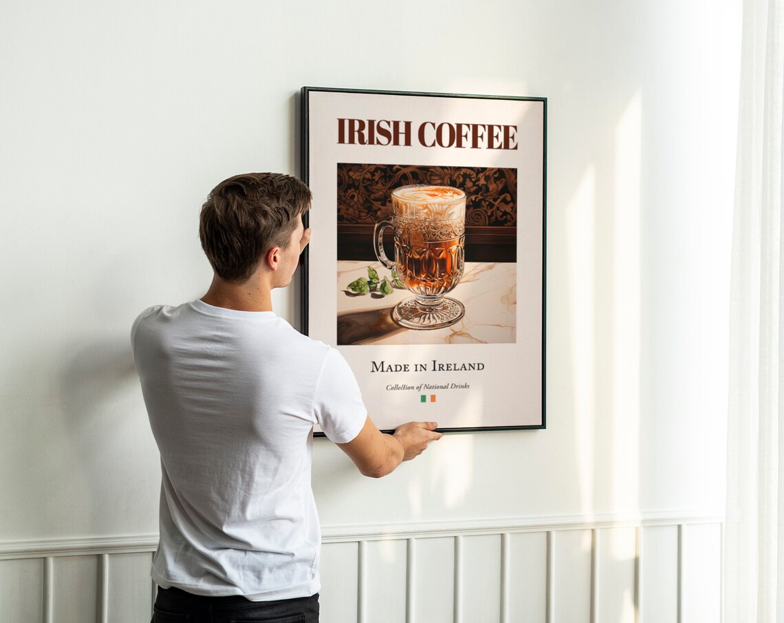 Irish Coffee on Maiolica Tile, Traditional Bar Poster - Image 2