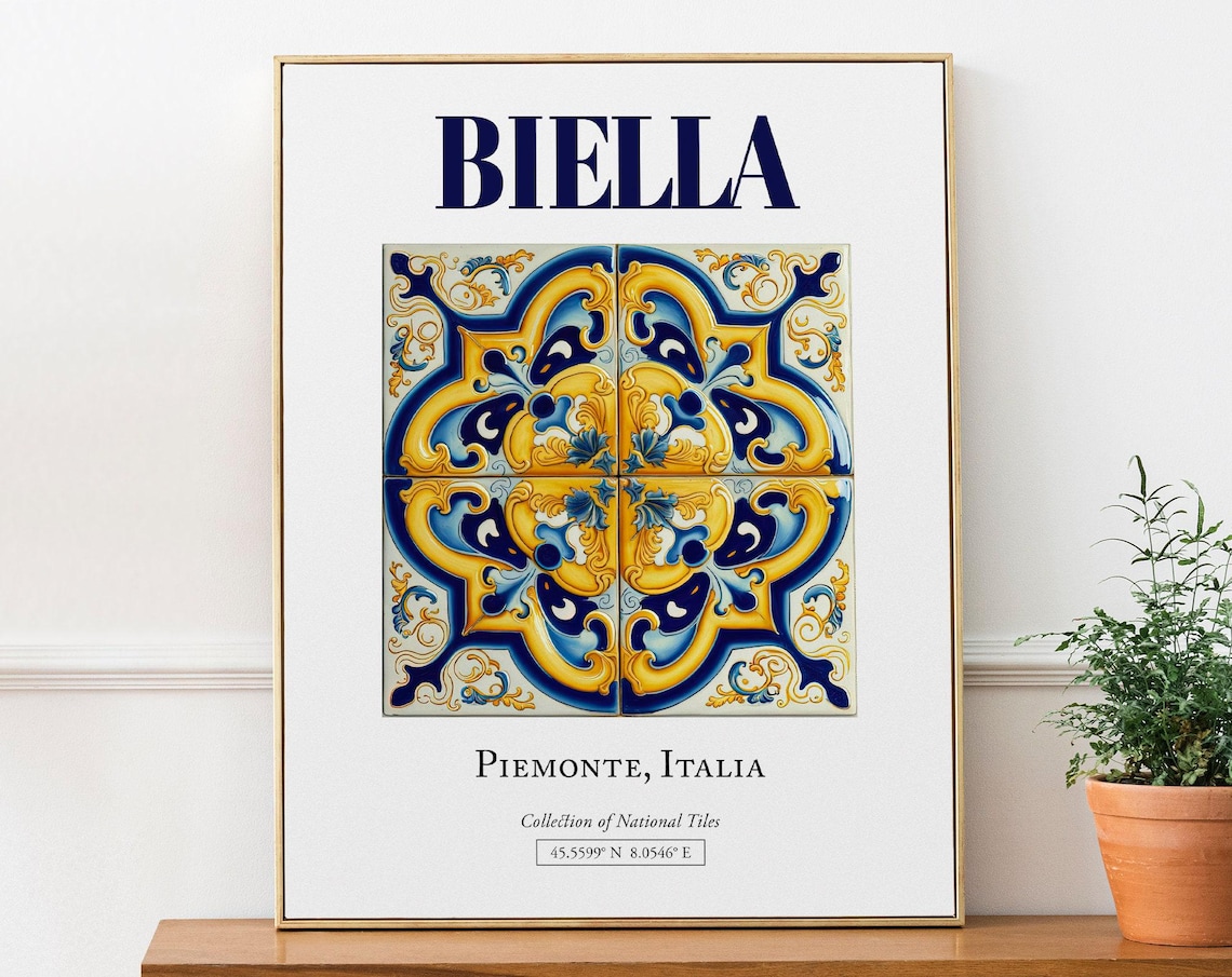 Biella Piemonte Italy Traditional Maiolica Tile Travel Poster