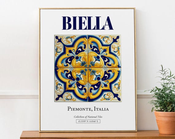 Biella Piemonte Italy Traditional Maiolica Tile Travel Poster