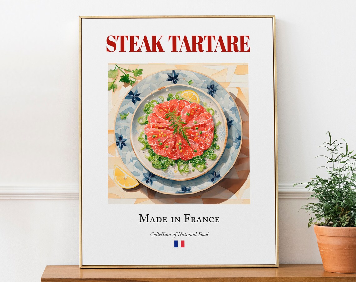 Steak Tartare on Maiolica Tile Plate, French Poster Print