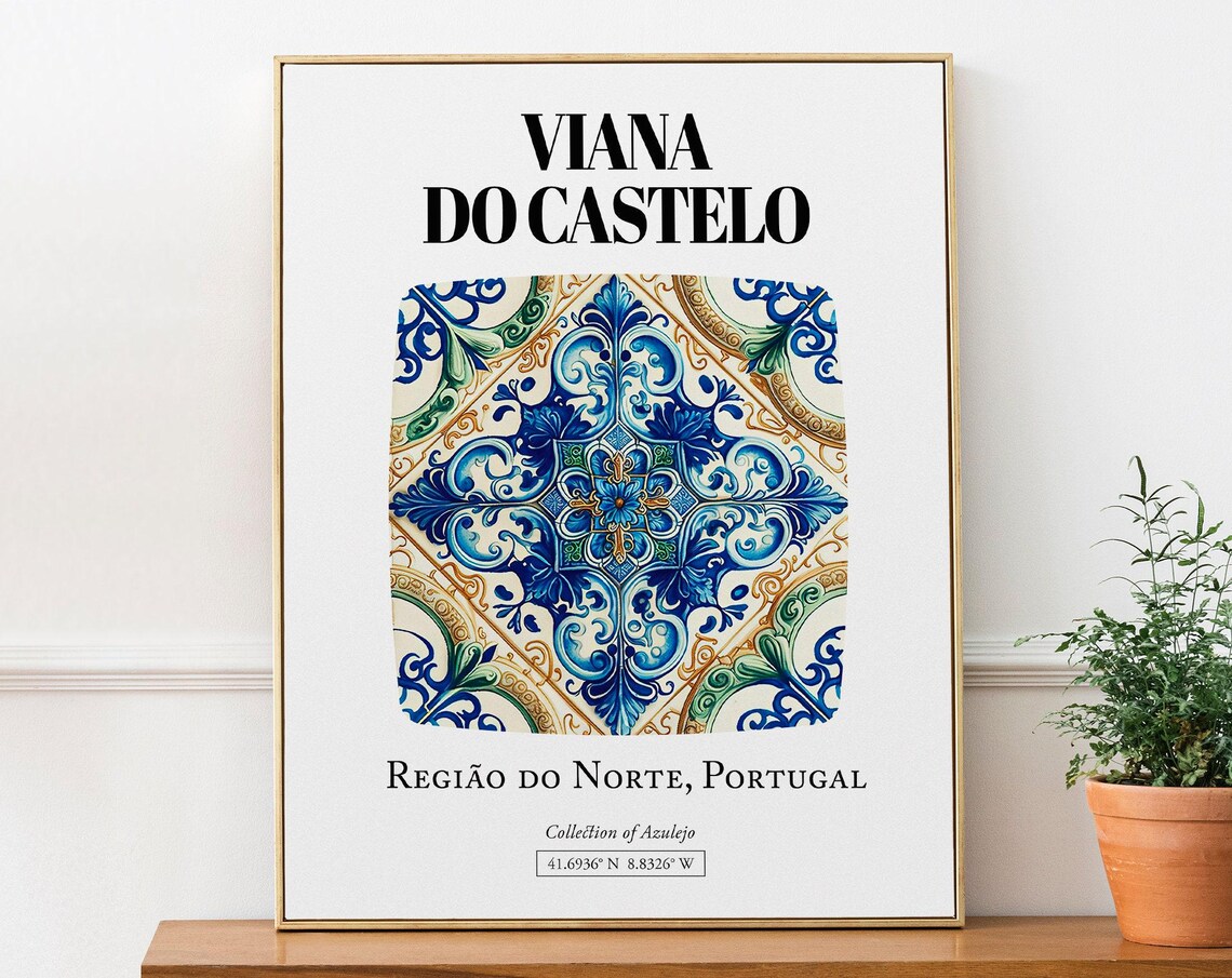 Viana Do Castelo Portugal Traditional Tile Pattern Travel Poster