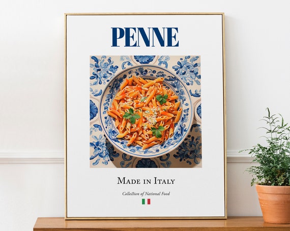 Penne On Maiolica Tile Plate, Italian Food Art Print