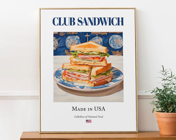 Club Sandwich Art Print, Traditional Food Poster