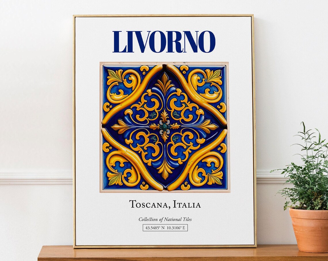 Livorno Toscana Italy Folk Maiolica Tile Travel Poster