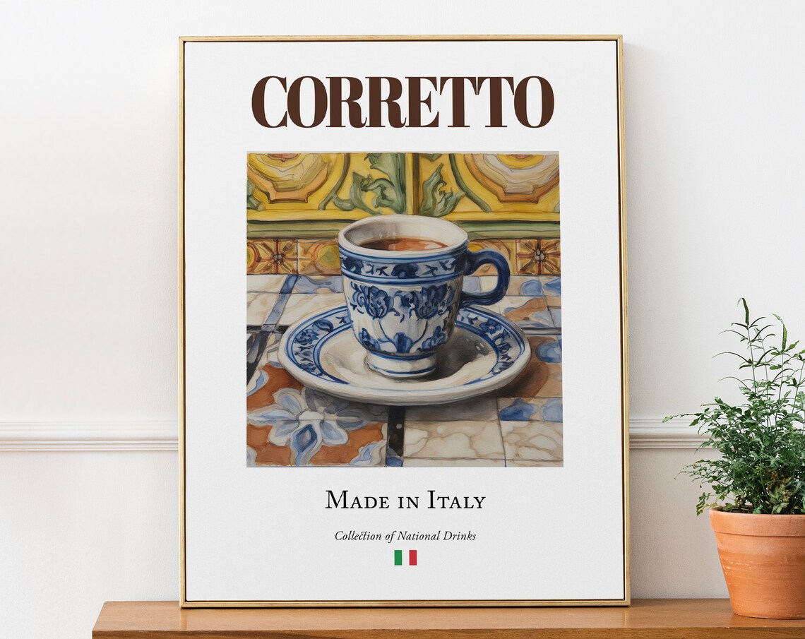 Corretto On Maiolica Tile, Italian Beverage Poster