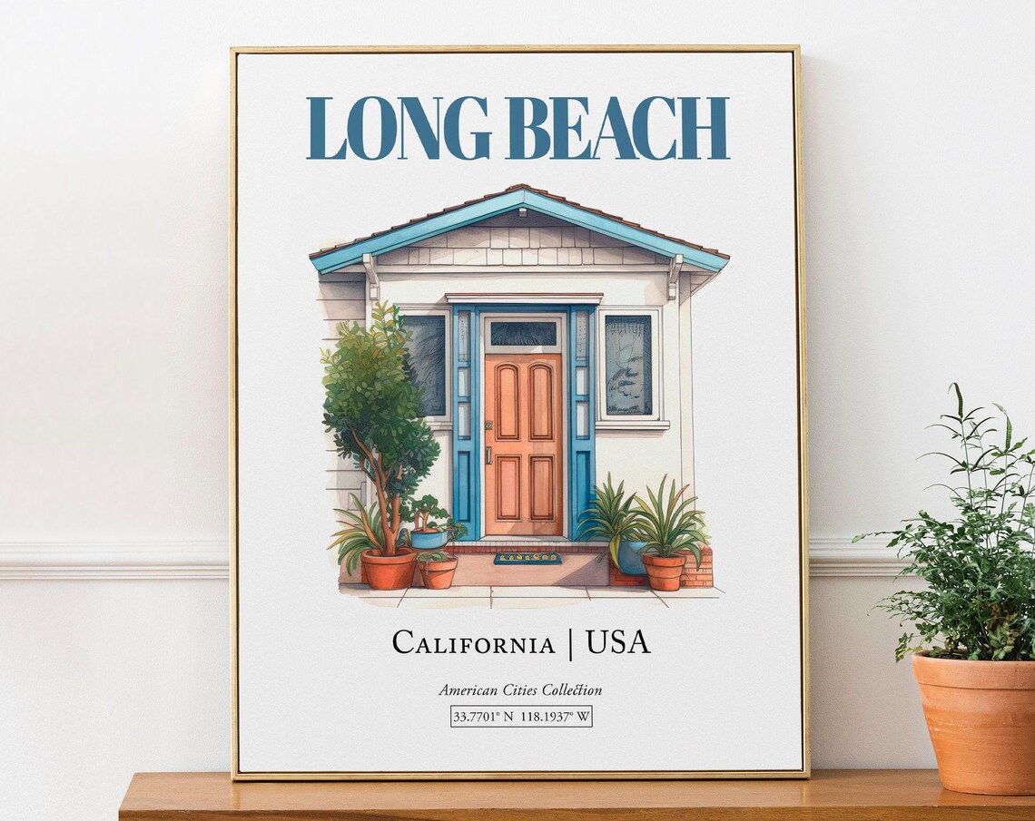 Long Beach USA Minimalist Watercolor Travel Poster