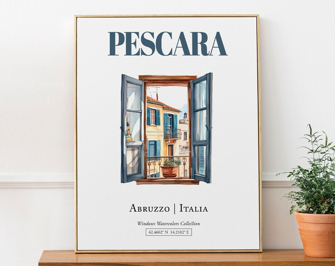 Pescara Abruzzo Italia Travel Poster, Watercolor Illustration