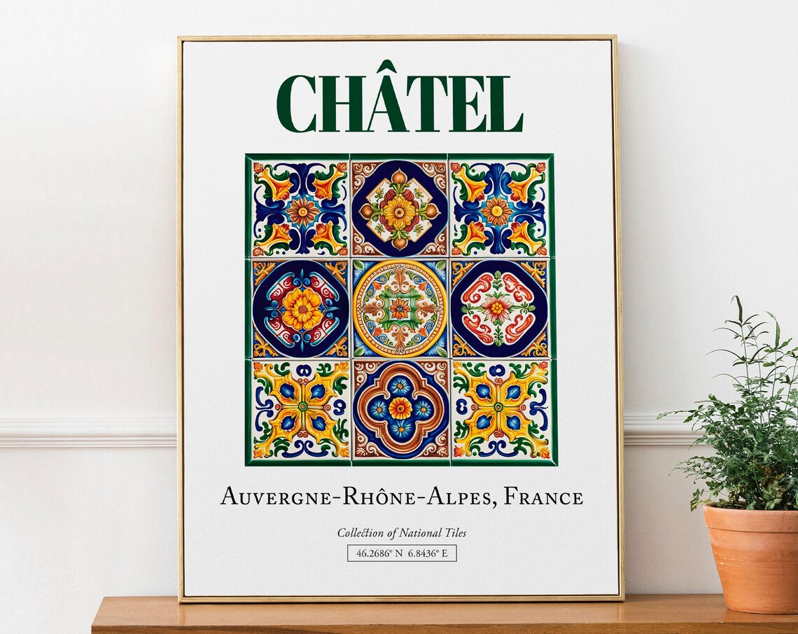 Chtel Auvergnerhnealpes France Folk Traditional Tile Travel Poster