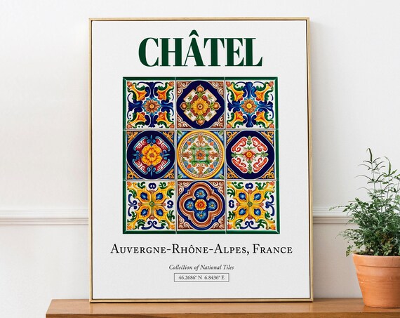 Chtel Auvergnerhnealpes France Folk Traditional Tile Travel Poster