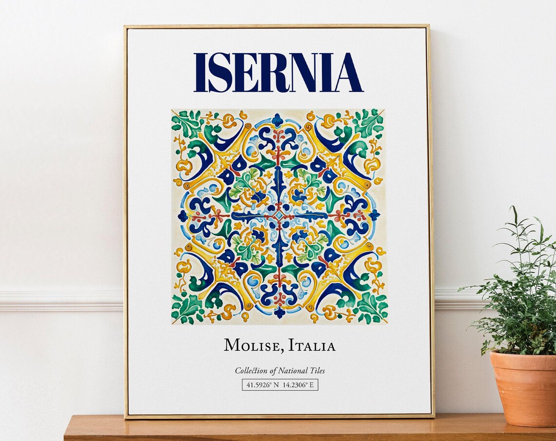Isernia Molise Italy Traditional Maiolica Tile Travel Poster