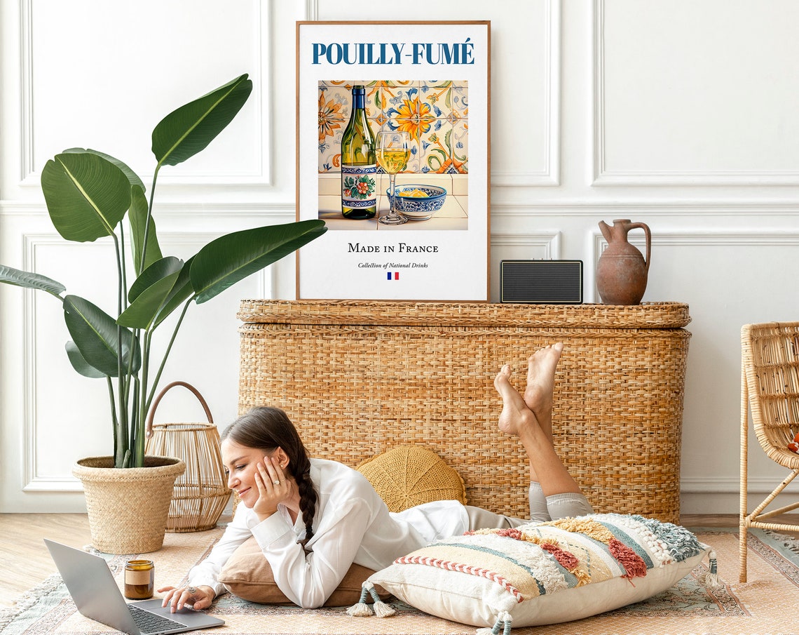 Pouilly-Fumé Maiolica Tile Kitchen Bar Art Print - Image 2