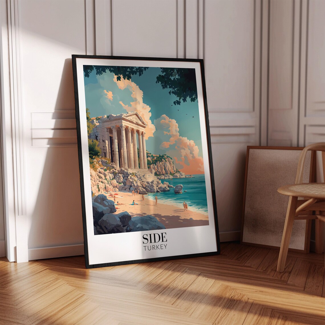 Side Turkey Ancient Seaside Temple Golden Sunset Beach Travel Poster - Image 4