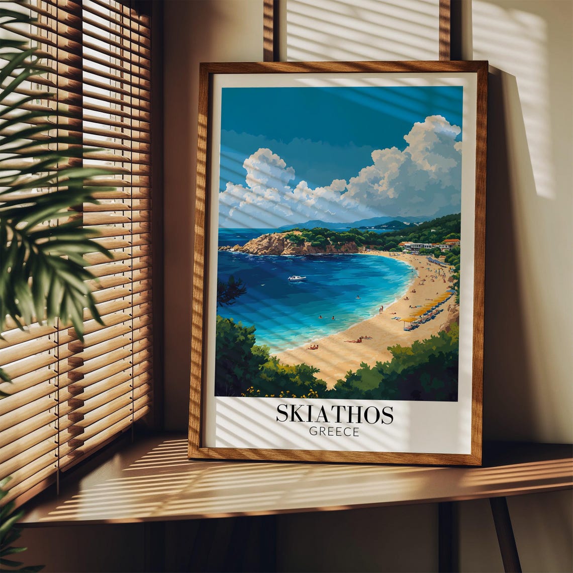 Skiathos Greece Vivid Blue Bay Beach Boats Sunny Day Travel Poster - Image 4