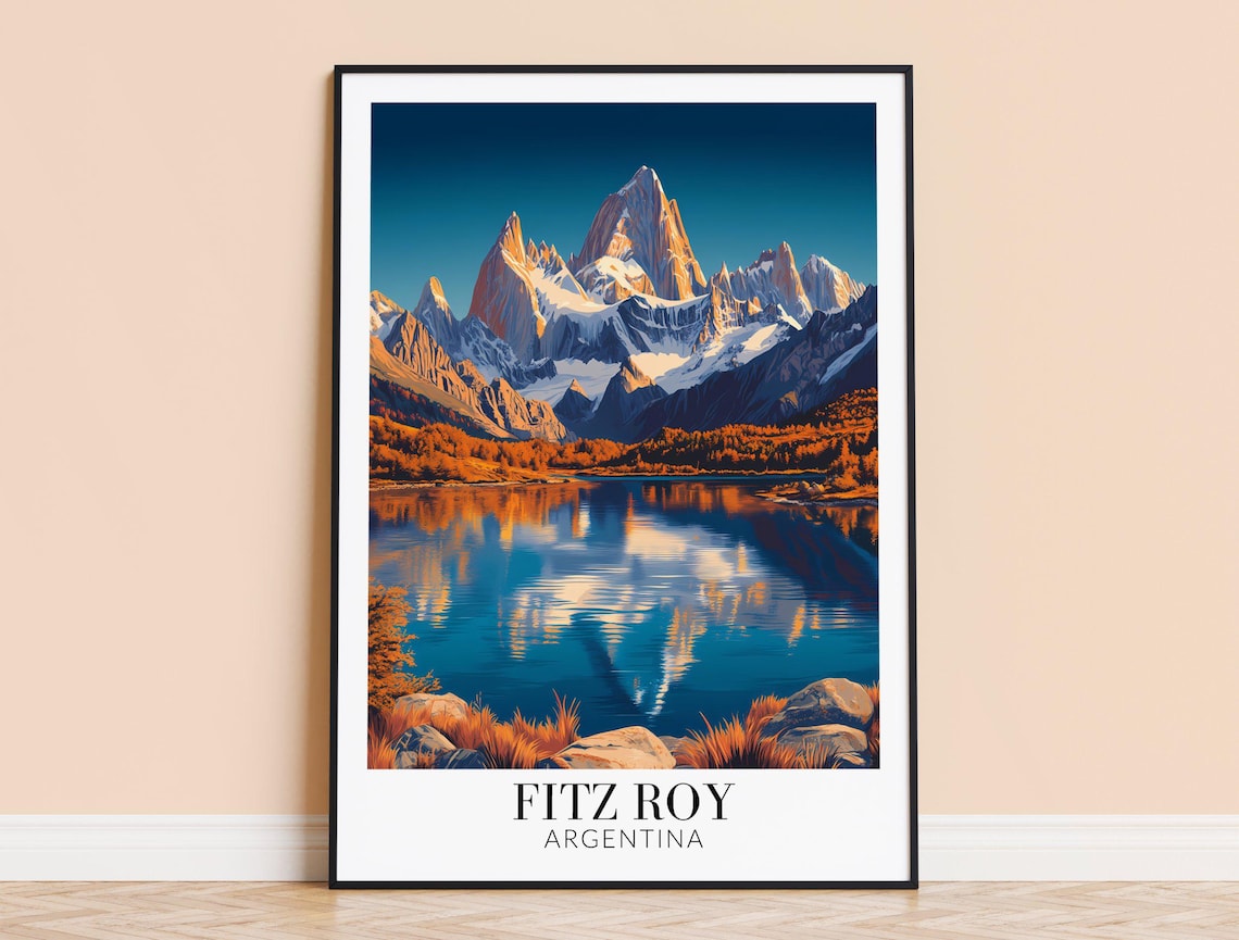 Fitz Roy Travel Poster, Mountain Wall Decor