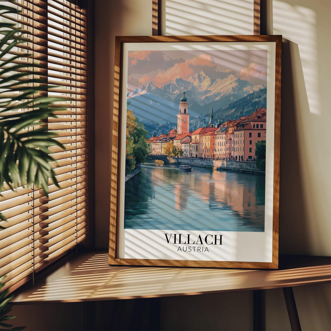 Villach Austria Riverside Promenade Pastel Sunset Glow Poster - Image 4