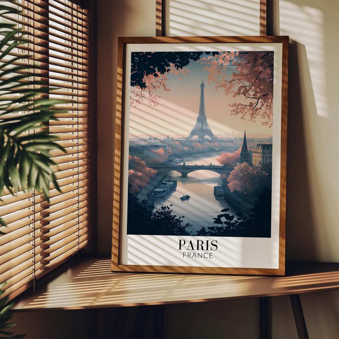 Paris Eiffel Tower Seine Twilight Pink Sky Bridges Travel Poster - Image 3