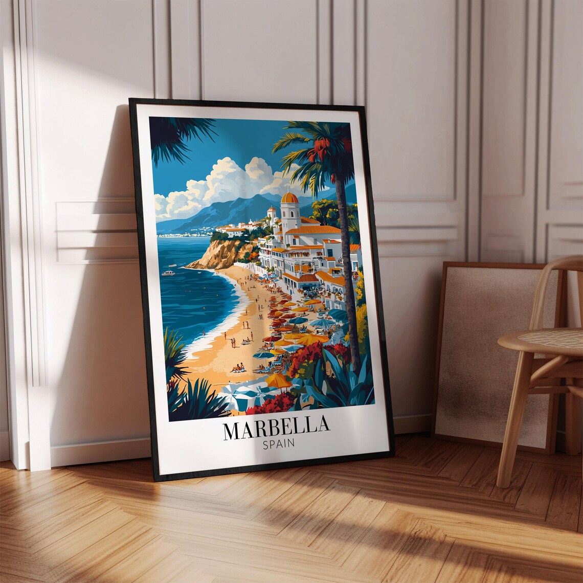 Marbella Spain Vibrant Beach Umbrellas Palm Shore Travel Poster - Image 4