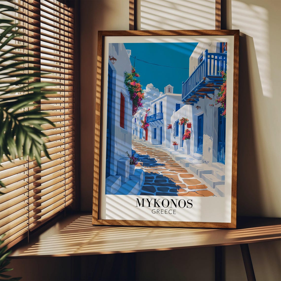 Mykonos Greece Whitewashed Alley with Bougainvillea Travel Poster - Image 3