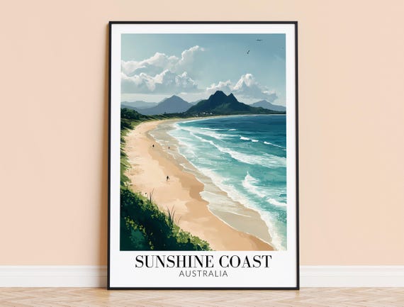 Sunshine Coast Print Australia Wall Art Poster Travel Home Decor Wedding Gift Framed Or Unframed Personalised