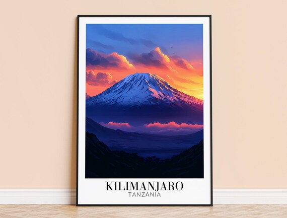 Kilimanjaro Tanzania Snow Peak Fiery Sunset Mountain Poster Art
