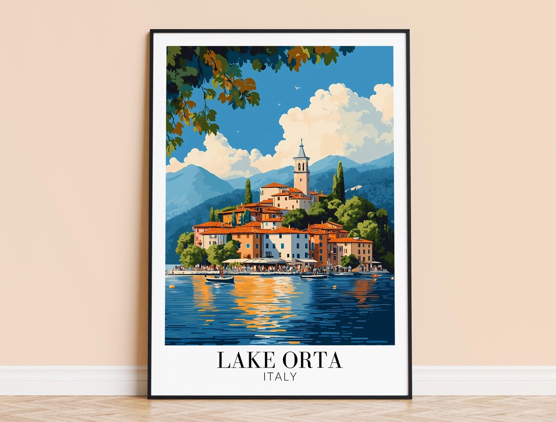 Lake Orta Sunset Boats on the Water Romantic Italy Art Poster