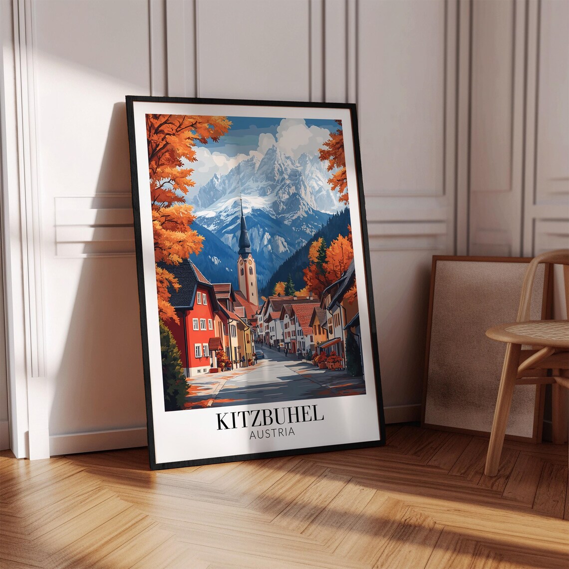 Kitzbuehel Austria Autumn Alpine Street with Church Travel Poster - Image 4