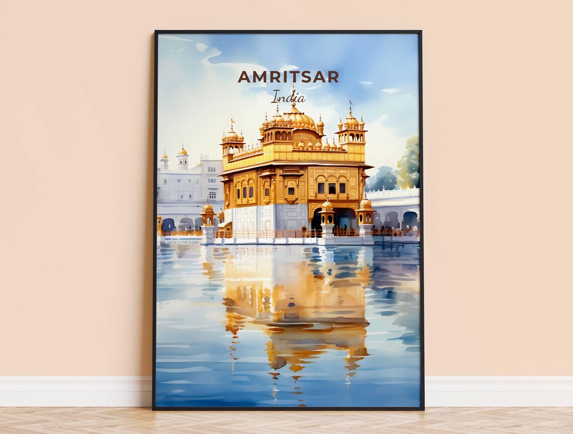Amritsar India Golden Temple Watercolor Sacred Travel Landmark Poster