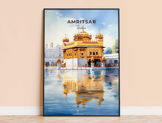 Amritsar Watercolor Print India Travel Wall Art City Poster Framed Home Decor Wedding And Housewarming Gift Personalised