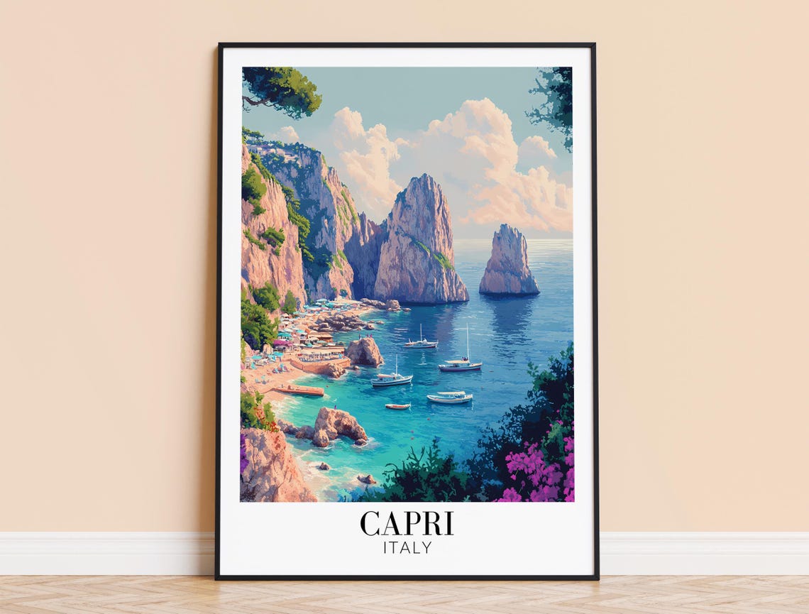 Capri Italy Faraglioni Sea Stacks Turquoise Bay Travel Poster