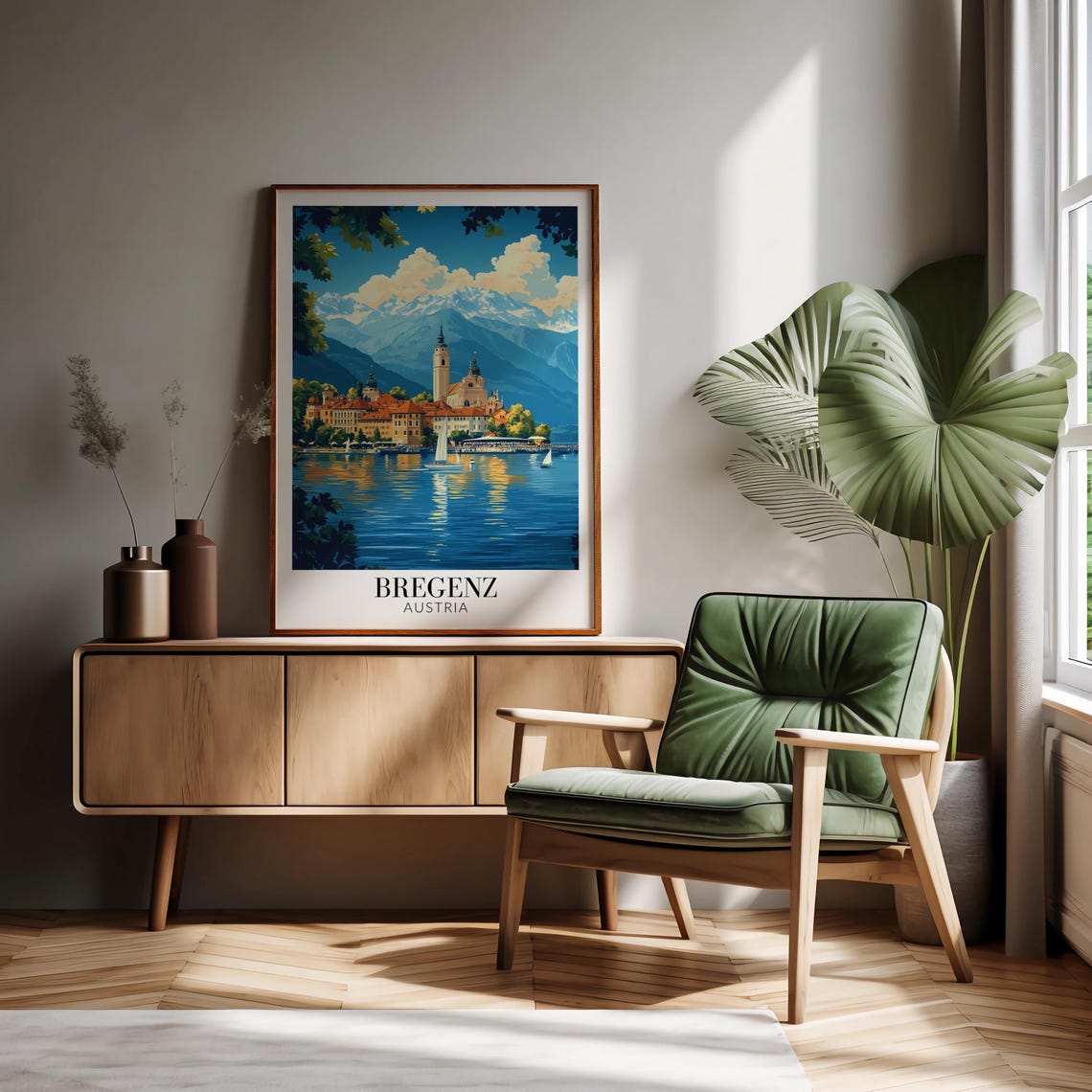 Bregenz Lakeside Church Daytime View Austria Alps Travel Poster - Image 3