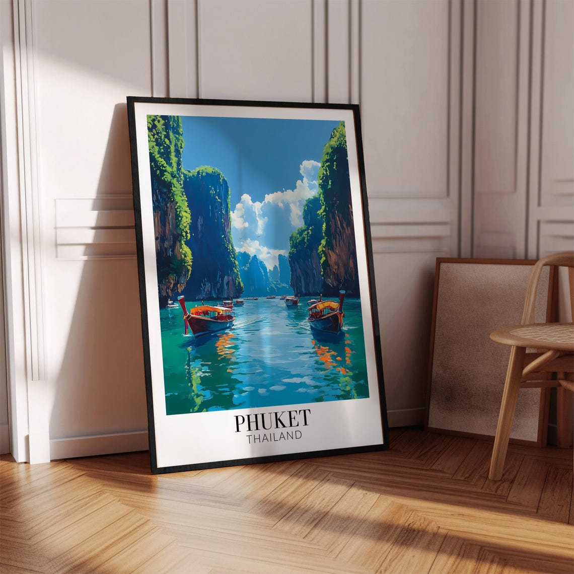 Phuket Thailand Limestone Karsts Longtail Boats Emerald Bay Poster - Image 4