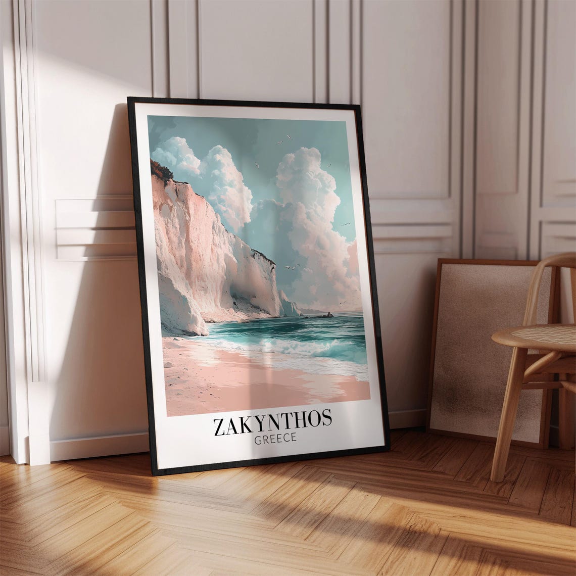 Zakynthos Greece White Cliffs Pastel Beach Morning Calm Travel Poster - Image 2