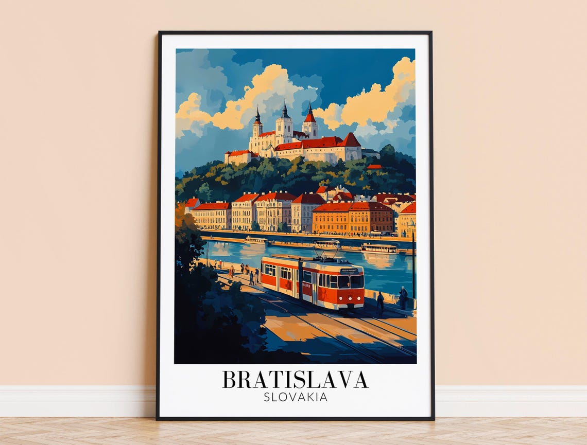 Bratislava Slovakia Castle Tram Colorful Minimalist Travel Poster