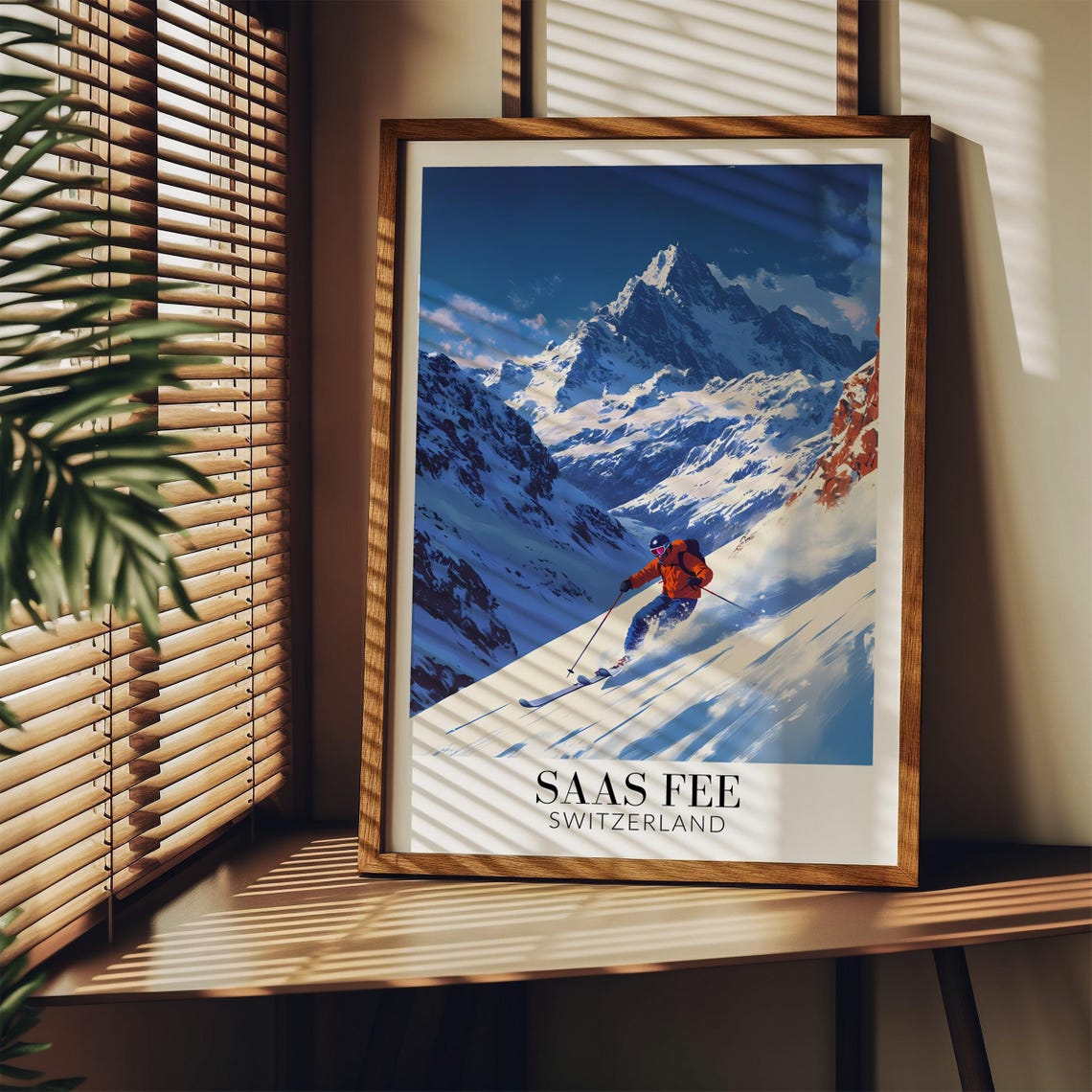 Saas Fee Switzerland Powder Skier Under Deep Blue Sky Poster - Image 3