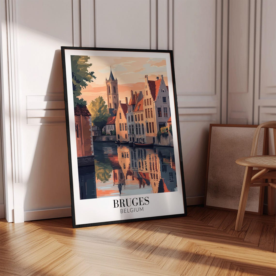 Bruges Belgium Canal at Sunset Reflection Bell Tower Travel Poster - Image 4