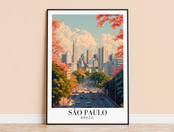 Sao Paulo Print Brazil Wall Art Poster So Travel Home Decor Wedding Housewarming Gift Framed Or Unframed Personalised