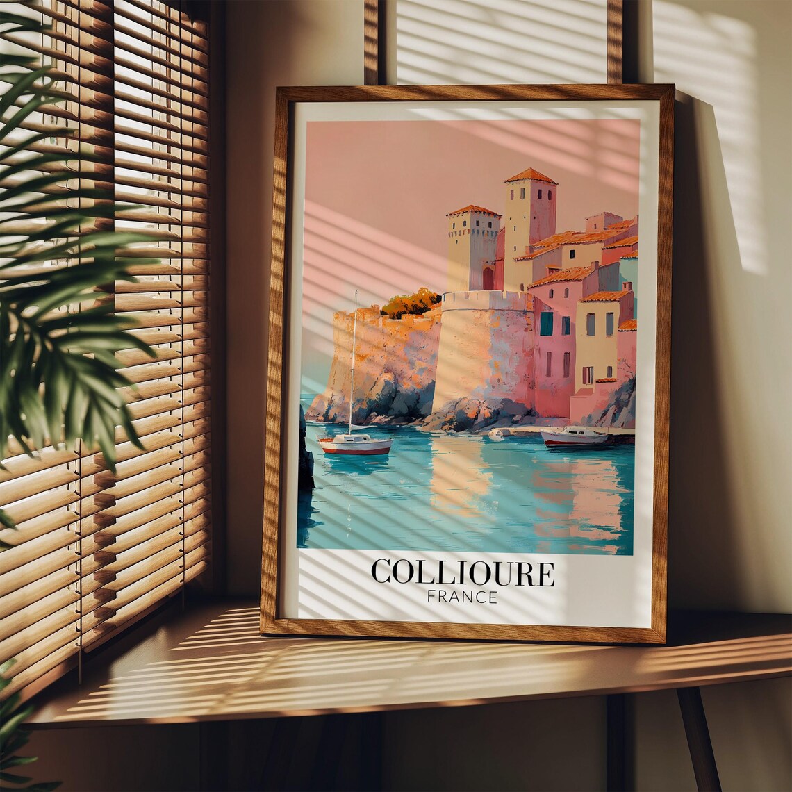 Collioure France Pink Sunset Harbor Castle Coastal Travel Poster - Image 3