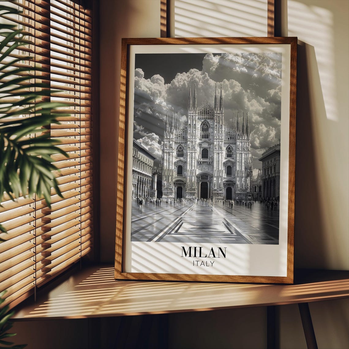Milan Italy Duomo Cathedral Gothic Facade Monochrome Travel Poster - Image 2