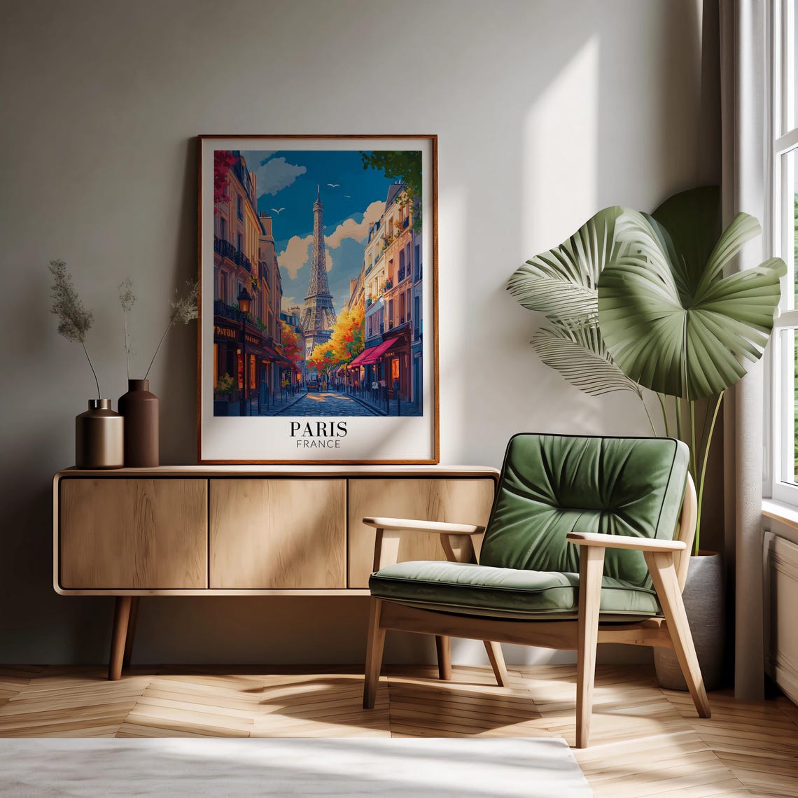 Paris Eiffel Tower Charming Cobblestone Street Daytime Poster - Image 2
