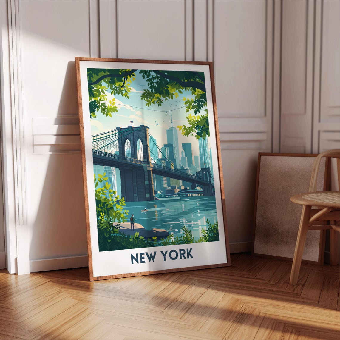 New York Brooklyn Bridge Skyline Riverside Summer Travel Poster - Image 3